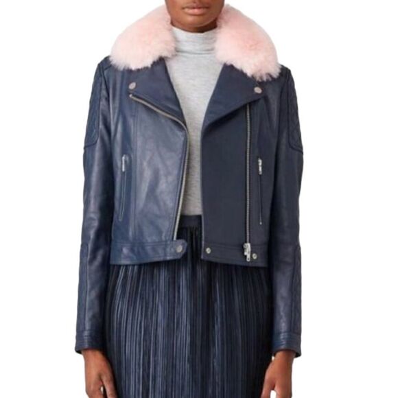 Samantha Sipos Sky Rose Faux Fur Lambskin Leather Coat Size Medium - Picture 1 of 11
